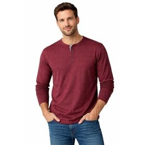 PX Clothing DV Men's Long Sleeve Henley Shirt XXL NWT Burgundy Cotton‎ Blend